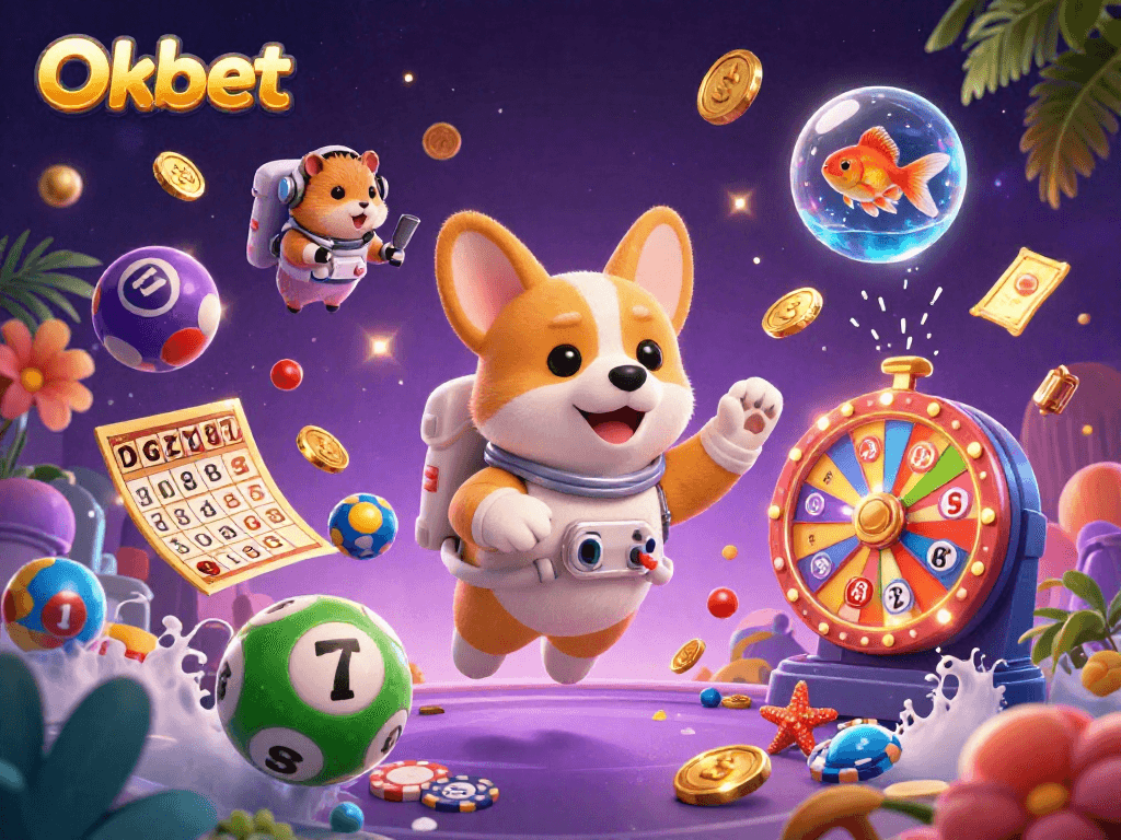 Engage with Oxbet through a vibrant 3D illustration featuring a corgi and casino elements.