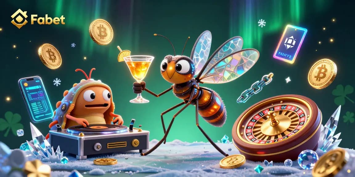 Experience Fabet's thrilling casino scene with cartoon characters and vibrant crypto elements.