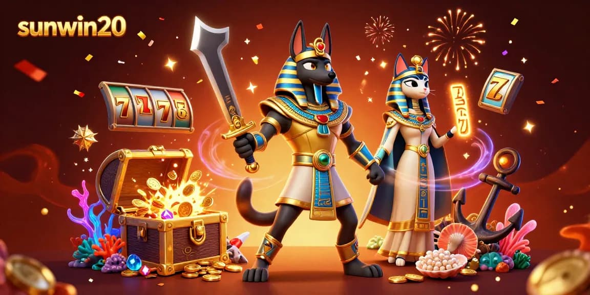 Spin winning slots with sunwin20 in a vibrant, exciting ancient Egyptian themed illustration.