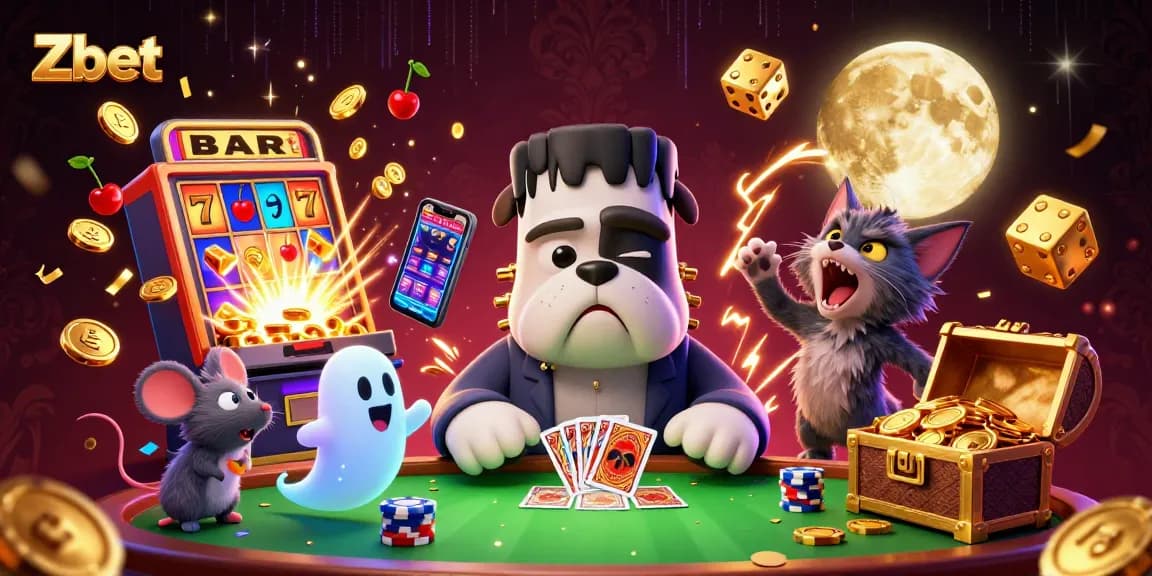 Zbet captivates players with thrilling casino action in a vibrant, dynamic 3D scene featuring a monster dealer.