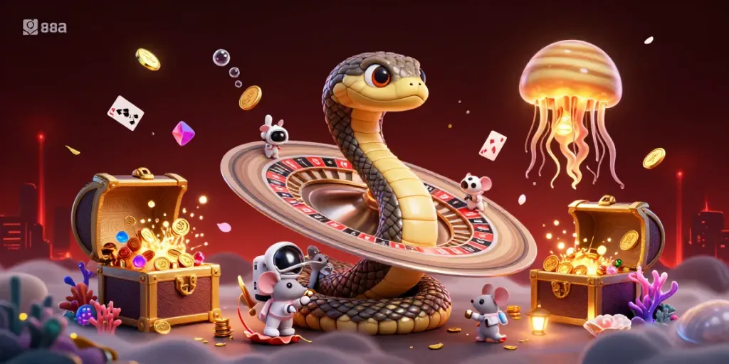 Experience thrilling bets in 88aa casino's vibrant 3D cosmic game scene with playful characters.