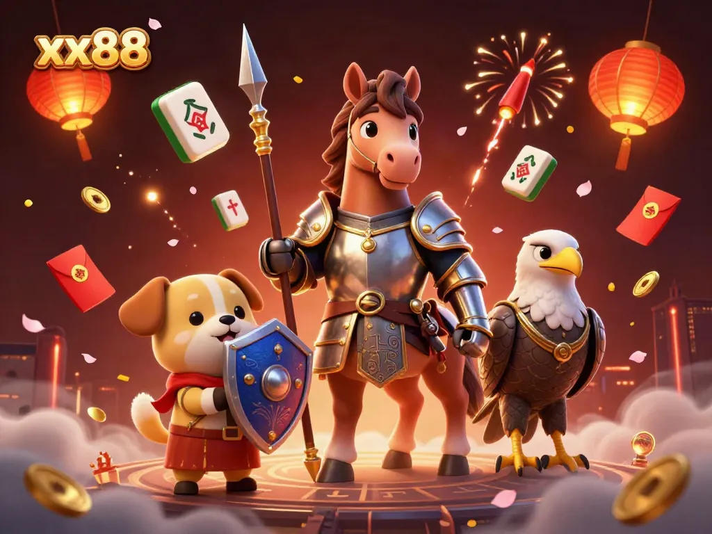 Experience thrilling gameplay with the knight and puppy in the dynamic xx88 casino scene.