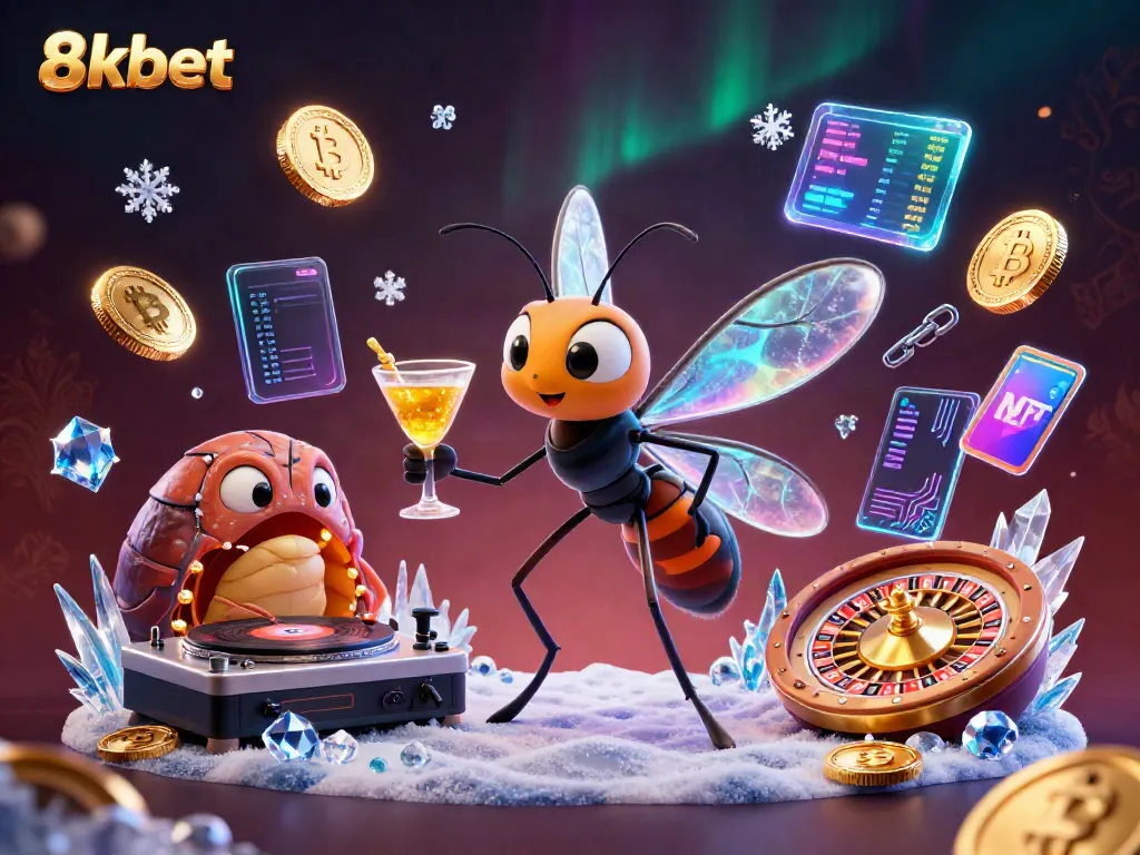 Experience vibrant 8xbet gaming with characters and crypto elements in a dynamic casino scene.