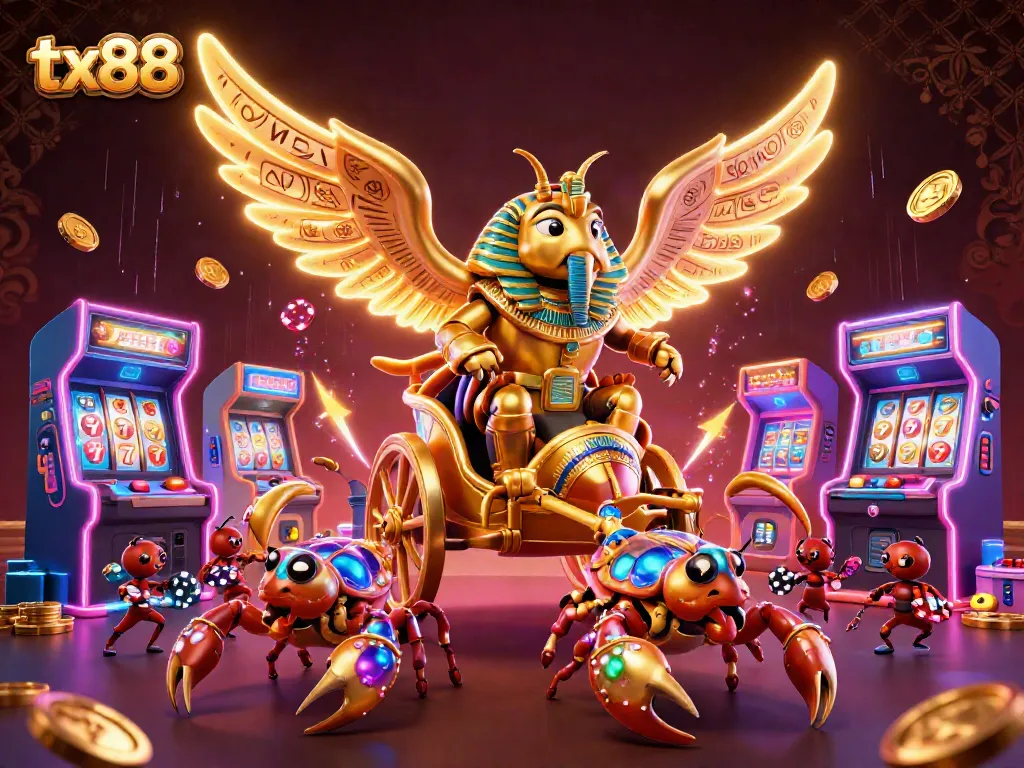 Experience the thrilling atmosphere of tx88, where a golden scarab beetle leads a gaming adventure full of excitement and jackpots.