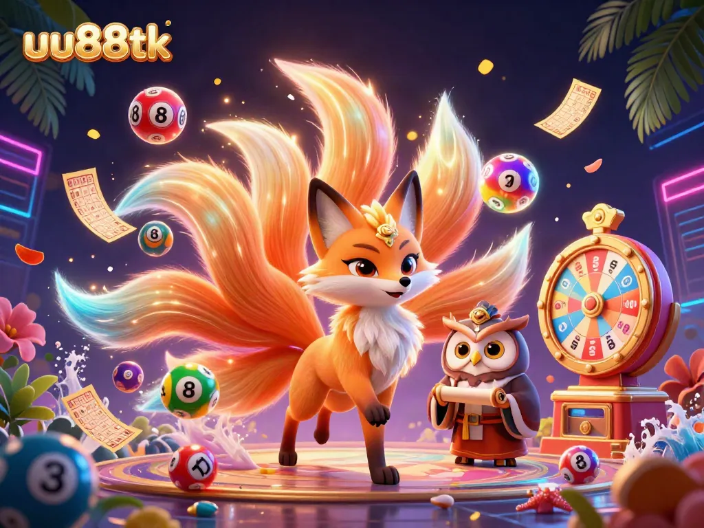 Experience the vibrant gaming world of uu88tk with colorful lottery elements in an engaging 3D scene.
