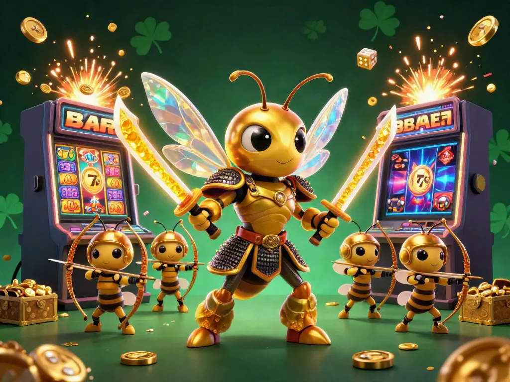 The lively dddph casino scene shows a golden hornet samurai with katanas and bee archers amid jackpot celebrations