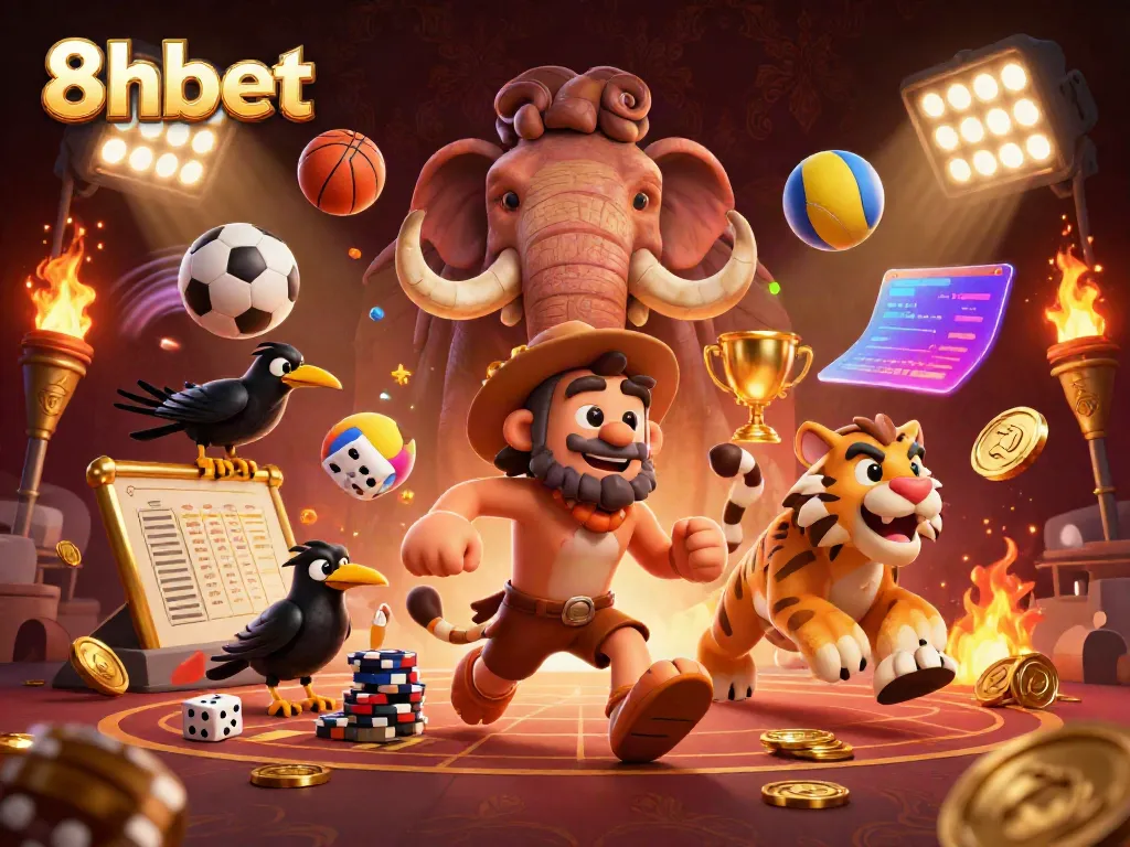 Experience excitement with 8xbet at a vibrant prehistoric casino, featuring engaging character dynamics and dynamic sports elements.