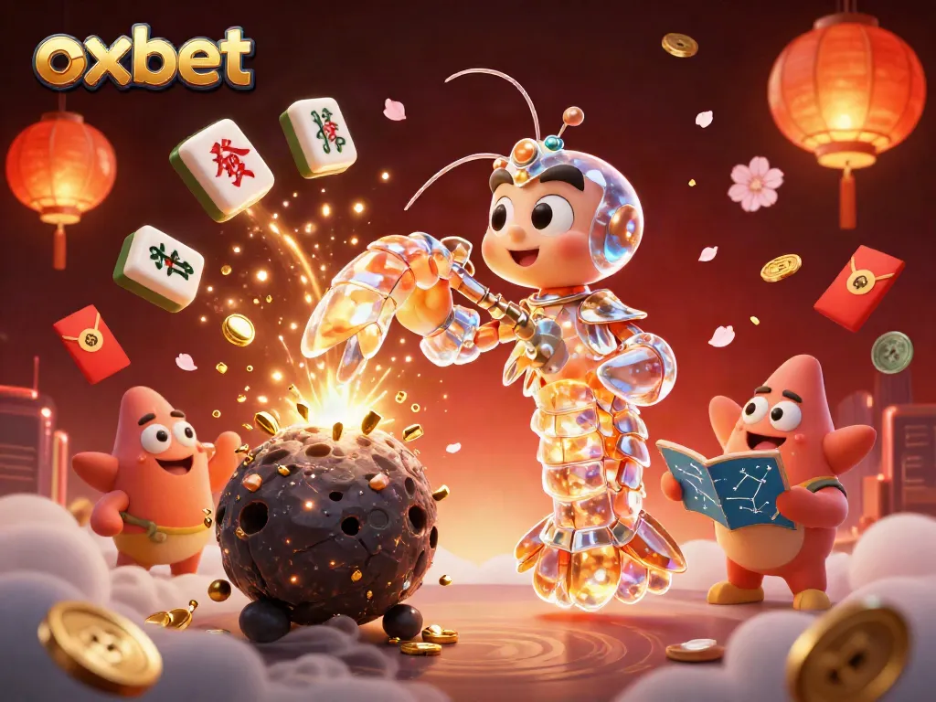 Spin winning jackpots at oxbet with vibrant 3D illustrations of samurai mantis shrimp amidst casino symbols.