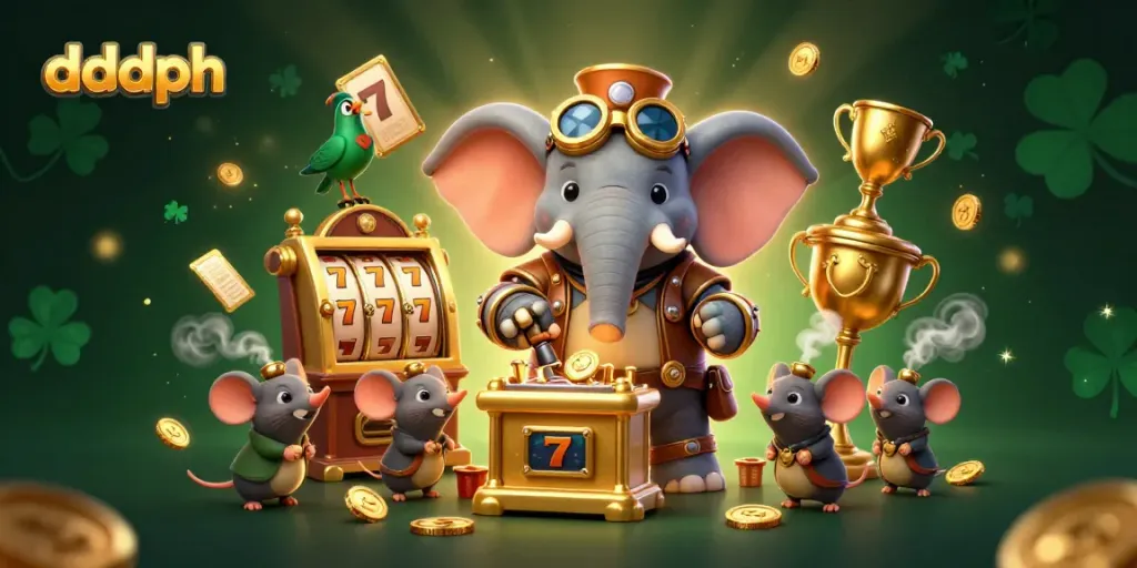 Engage with the dddph slot machine adventure led by a steampunk elephant engineer in vibrant action.