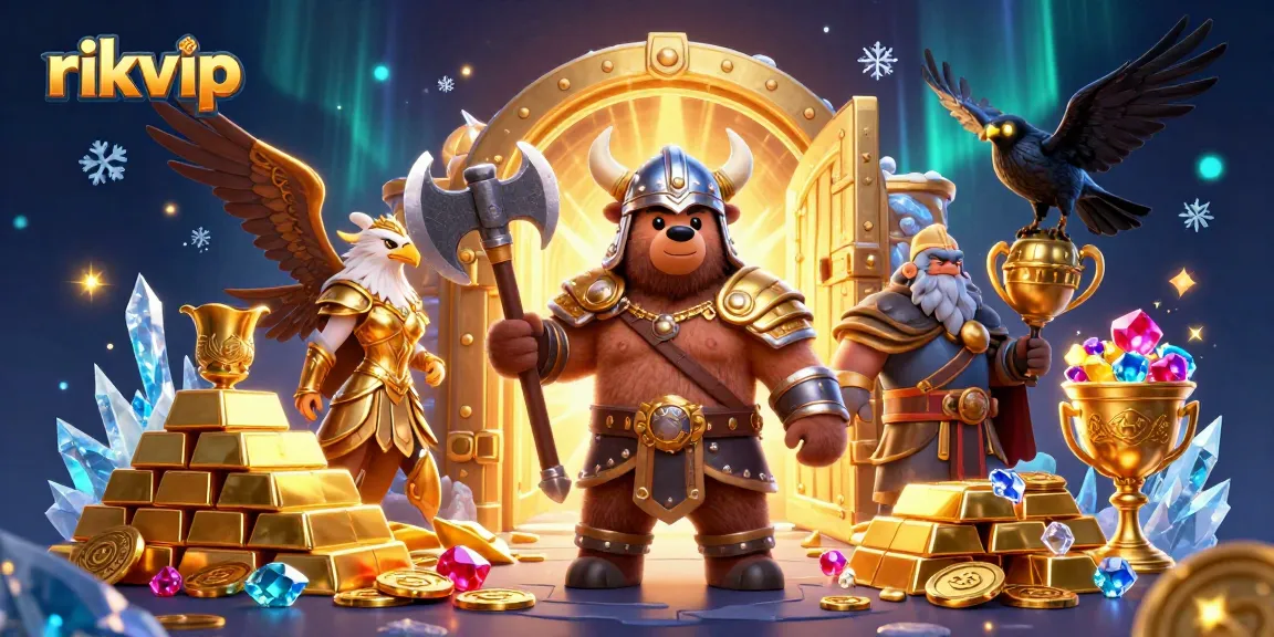 Experience the thrill of rikvip with dynamic 3D casino characters in a vibrant treasure scene.