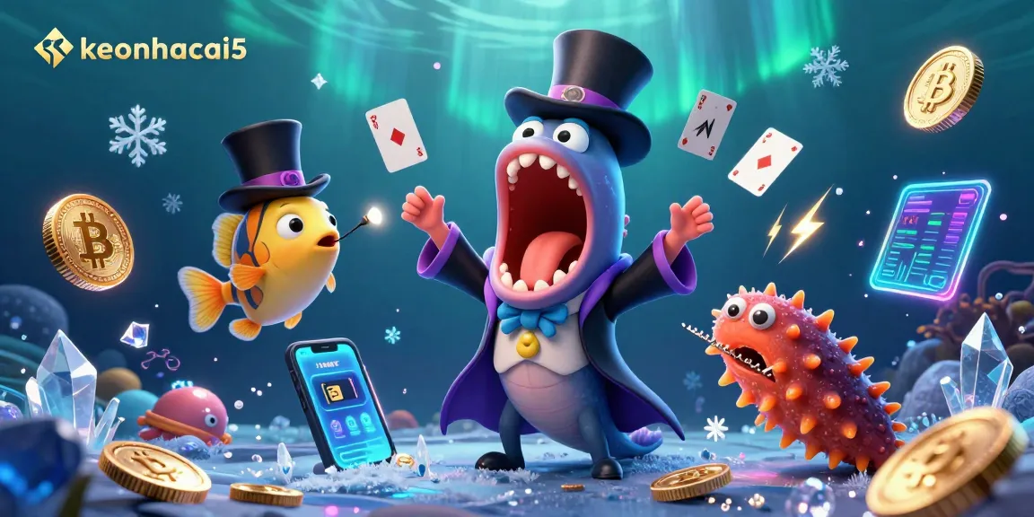 Engage with keonhacai5 as the playful deep-sea creatures perform magic and showcase thrilling online gambling.