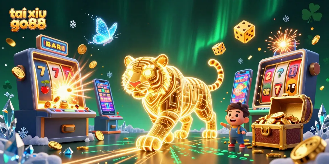 Engage with tai xiu go88’s vibrant digital casino scene showcasing a neon tiger amidst dazzling gaming elements.