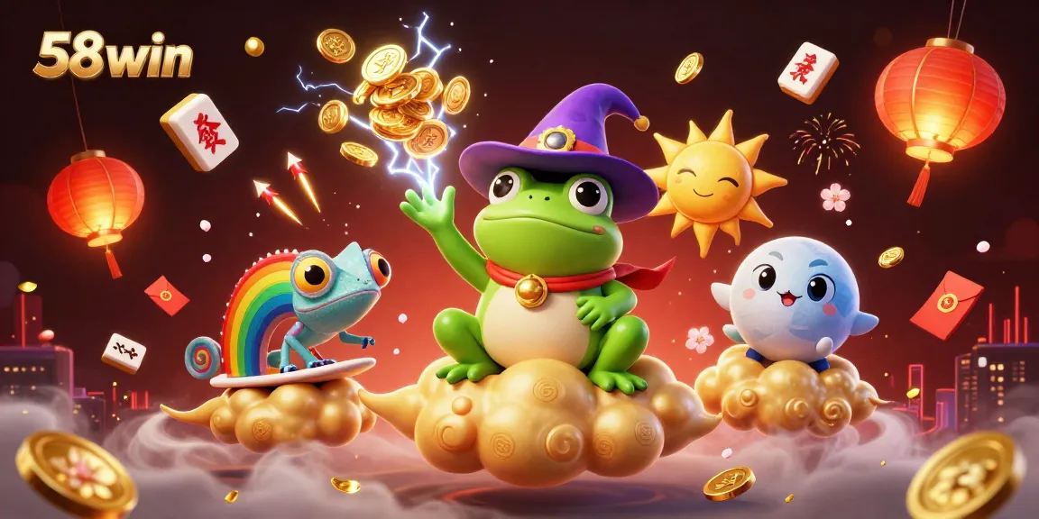 Win big at 58win with a magical storm of golden coins and vibrant casino elements.