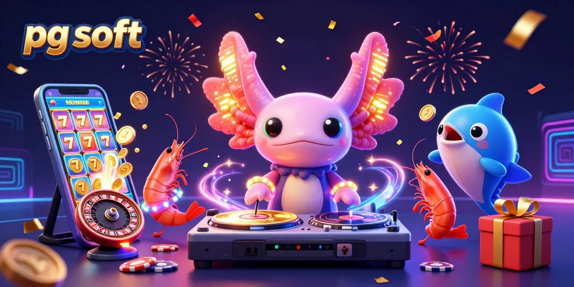 Spin the reels with pg soft's vibrant slot game featuring lively axolotl DJ and energetic ocean creatures.