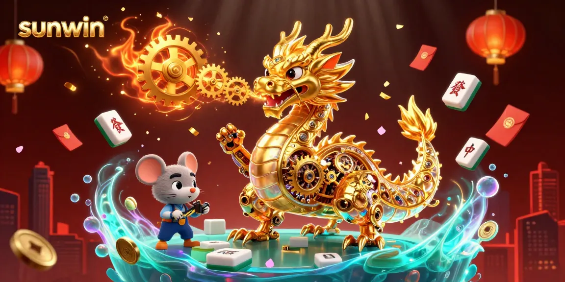 Experience thrilling gameplay at sunwin with a dynamic 3D illustration featuring a golden dragon and rich gaming elements.